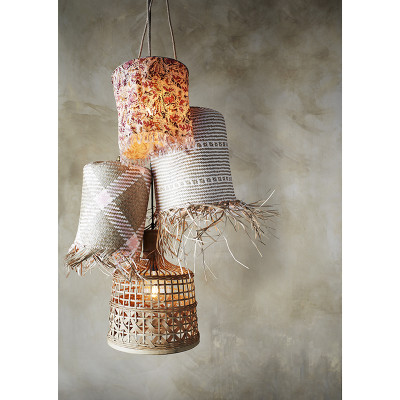 Hanging lamp boho Bamboo with a braided shade Madam Stoltz