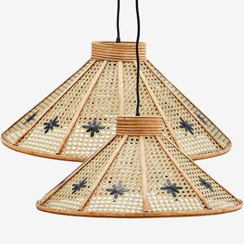 Hanging lamps boho Rattan with a triangle lampshades Madam Stoltz
