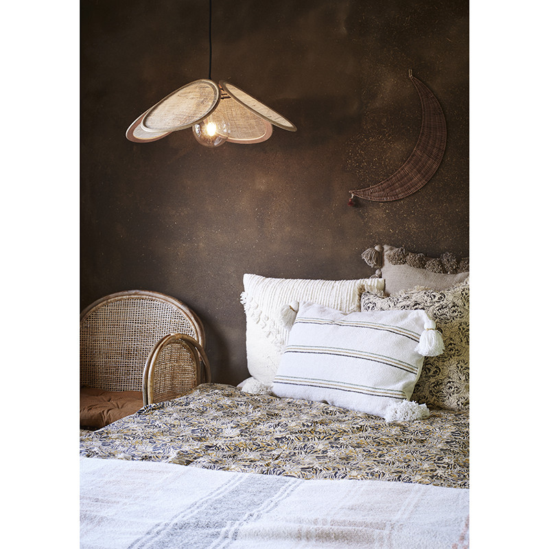 Boho hanging lamp Rattan with a linen shade by Madam Stoltz