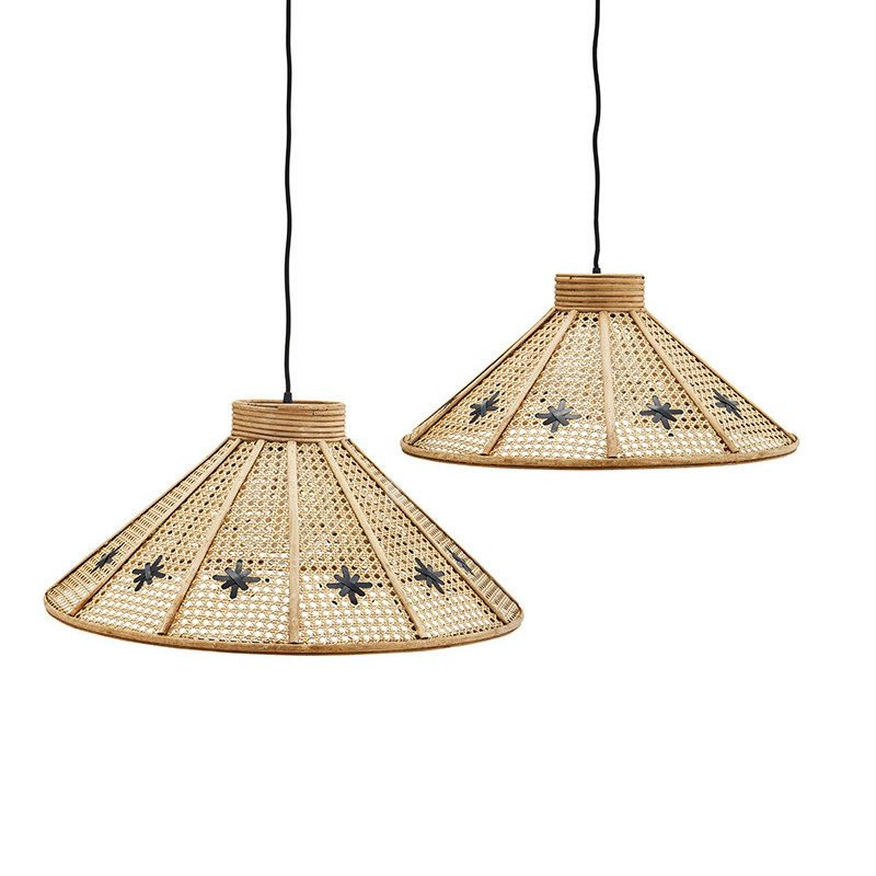 Hanging lamps boho Rattan with a triangle lampshades Madam Stoltz