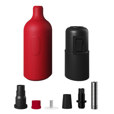 E27 silicone holder with switch and hidden cable lock red Creative-Cables