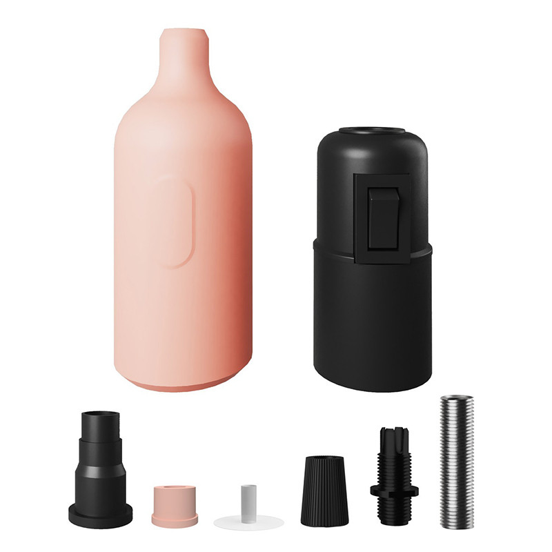 E27 silicone holder with switch and hidden cable lock pink Creative-Cables