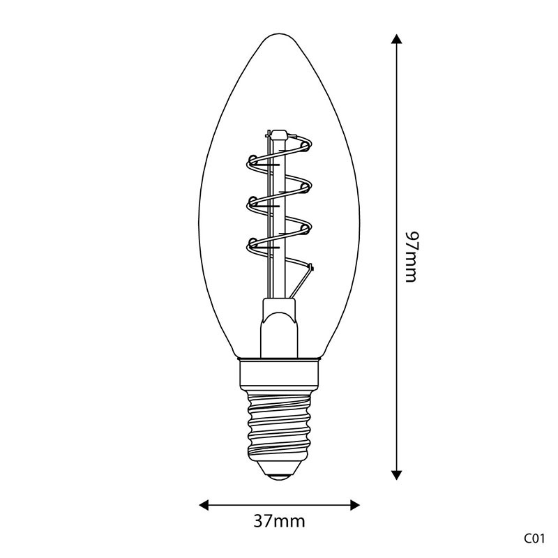 Bursztynowa żarówka LED C-Line świeczka C35 E14 2,5W 1800K 136lm ściemnialna Bebulbs