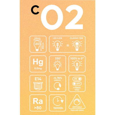 Amber bulb LED C-Line ball G45 E14 2,5W 1800K 136lm dimmable Bebulbs