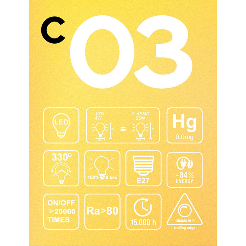 Amber bulb LED C-Line classic shape A60 E27 4W 1800K 250lm dimmable Bebulbs
