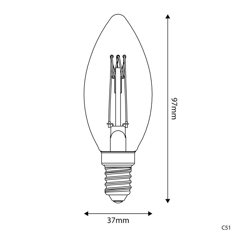Bursztynowa żarówka LED C-Line świeczka C35 prosty filament E14 3,5W 2700K 300lm ściemnialna Bebulbs