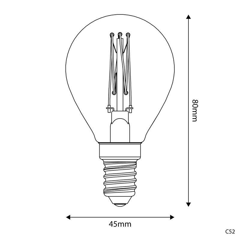 Bursztynowa żarówka LED C-Line kulka G45 prosty filament E14 3,5W 2700K 300lm ściemnialna Bebulbs