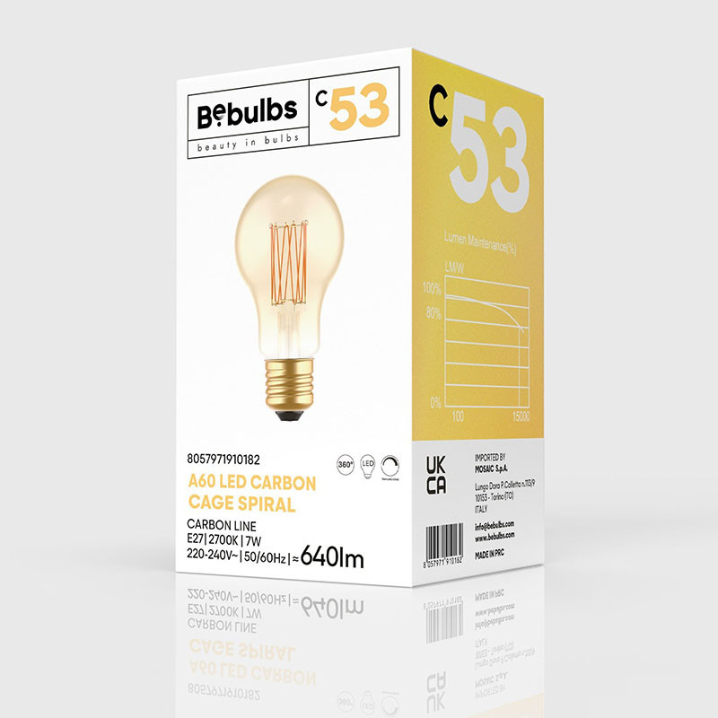 Amber bulb LED C-Line classic shape A60 filament cage E27 7W 2700K 640lm dimmable Bebulbs