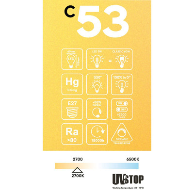 Amber bulb LED C-Line classic shape A60 filament cage E27 7W 2700K 640lm dimmable Bebulbs