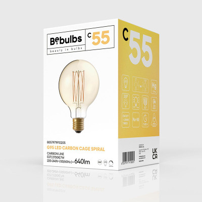 Bursztynowa żarówka LED C-Line kula G95 prosty filament E27 7W 2700K 640lm ściemnialna Bebulbs