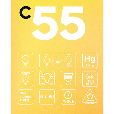 Bursztynowa żarówka LED C-Line kula G95 prosty filament E27 7W 2700K 640lm ściemnialna Bebulbs