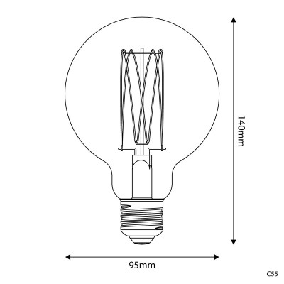 Bursztynowa żarówka LED C-Line kula G95 prosty filament E27 7W 2700K 640lm ściemnialna Bebulbs