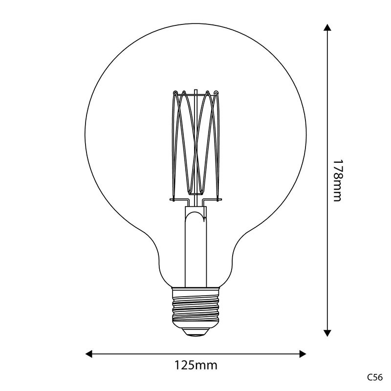 Bursztynowa żarówka LED C-Line kula G125 prosty filament E27 7W 2700K 640lm ściemnialna Bebulbs