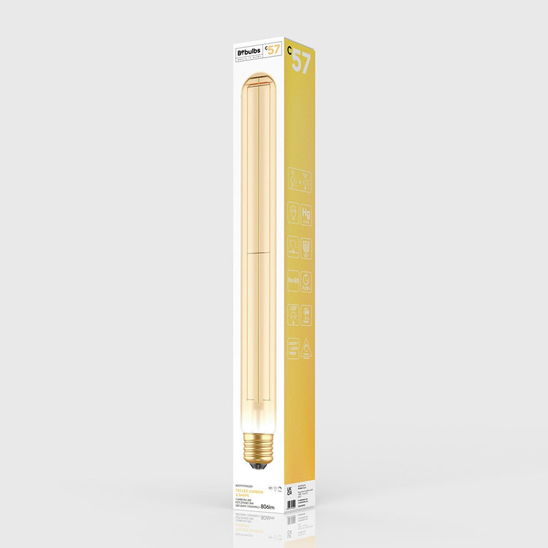 Bursztynowa żarówka LED C-Line tuba T32X300 pionowy filament E27 7W 2700K 806lm ściemnialna Bebulbs