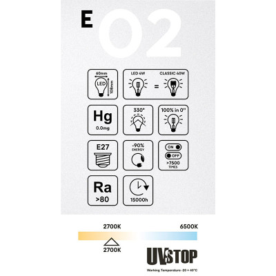 Transparent bulb LED E-Line classic shape A60 E27 4W 2700K 470lm Bebulbs