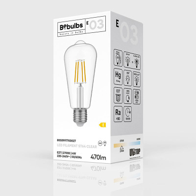Transparent bulb LED E-Line Edison ST64 E27 4W 2700K 470lm Bebulbs