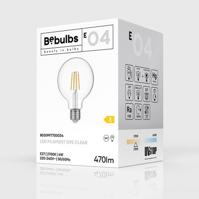 Przezroczysta żarówka LED E-Line kula G95 E27 4W 2700K 470lm Bebulbs