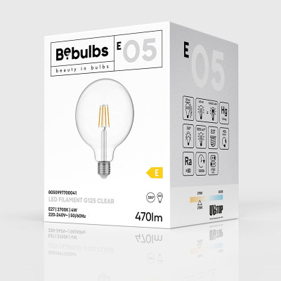 Transparent bulb LED E-Line ball G125 E27 4W 2700K 470lm Bebulbs
