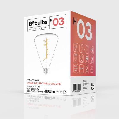Transparent bulb LED H-Line Cone 140 E27 10W 2700K 1100lm dimmable Bebulbs