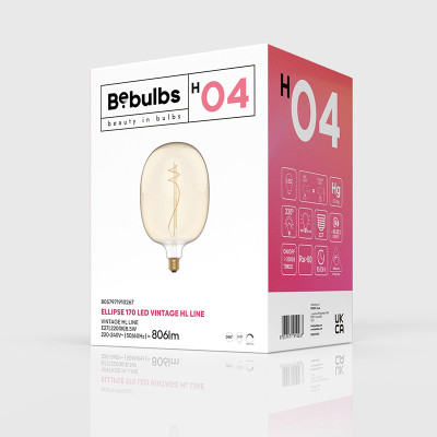 Bursztynowa żarówka LED H-Line Elipse 170 E27 8,5W 2200K 806lm ściemnialna Bebulbs