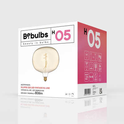 Bursztynowa żarówka LED H-Line Elipse 220 E27 8,5W 2200K 806lm ściemnialna Bebulbs