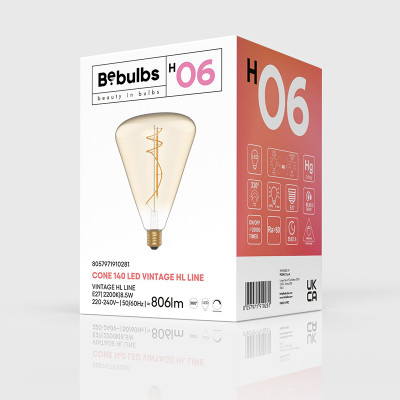 Bursztynowa żarówka LED H-Line Cone 140 E27 8,5W 2200K 806lm ściemnialna Bebulbs