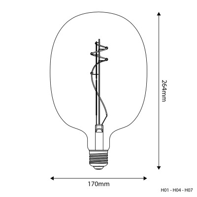 Czarna żarówka LED H-Line Elipse 170 E27 10W 1800K 470m ściemnialna Bebulbs