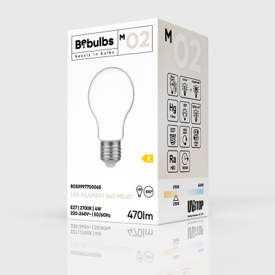 Mleczna żarówka LED M-Line klasyczny kształt A60 E27 4W 2700K 470lm Bebulbs