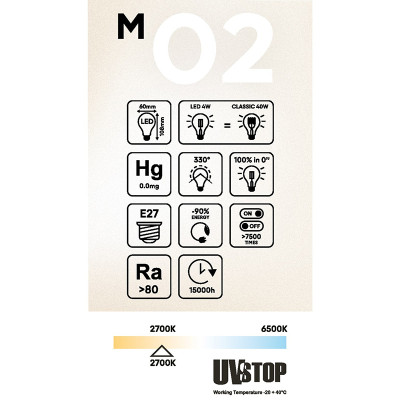 Mleczna żarówka LED M-Line klasyczny kształt A60 E27 4W 2700K 470lm Bebulbs
