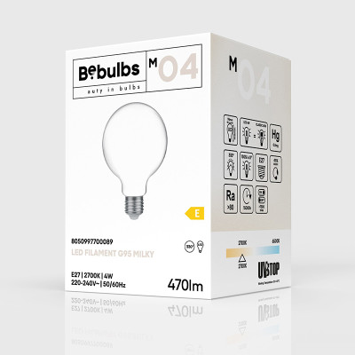 Milky bulb LED M-Line ball G95 E27 4W 2700K 470lm Bebulbs