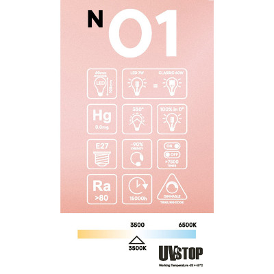 Transparent bulb LED N-Line classic shape A60 E27 7W 3500K 806lm dimmable Bebulbs