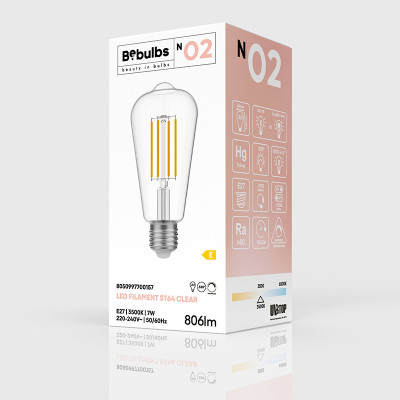 Przezroczysta żarówka LED N-Line Edison ST64 E27 7W 3500K 806lm ściemnialna Bebulbs