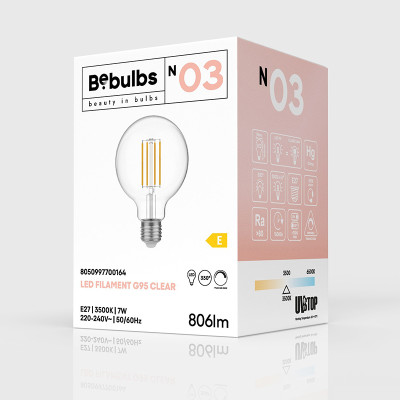 Transparent bulb LED N-Line ball G95 E27 7W 3500K 806lm dimmable Bebulbs