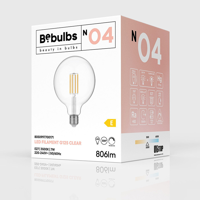 Transparent bulb LED N-Line ball G125 E27 7W 3500K 806lm dimmable Bebulbs