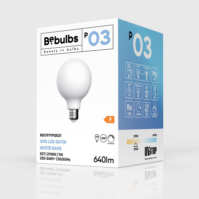 Porcelanowa żarówka LED P-Line kula G95 E27 7W 2700K 640lm ściemnialna Bebulbs