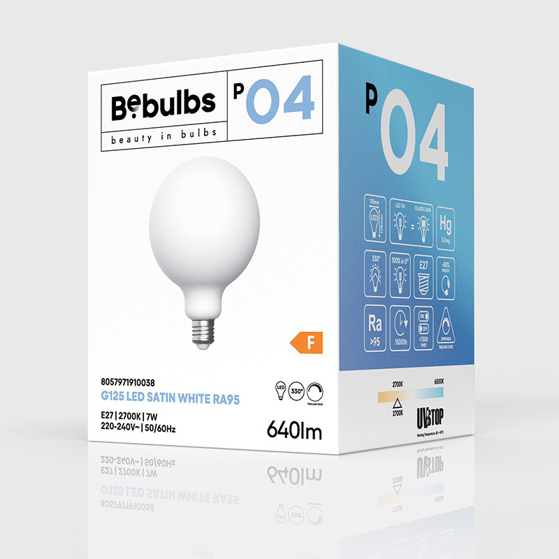 Porcelain bulb LED P-Line ball G125 E27 7W 2700K 640lm dimmable Bebulbs
