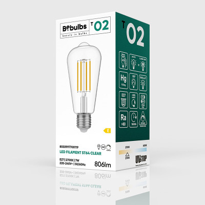 Przezroczysta żarówka LED T-Line Edison ST64 E27 7W 2700K 806lm ściemnialna Bebulbs
