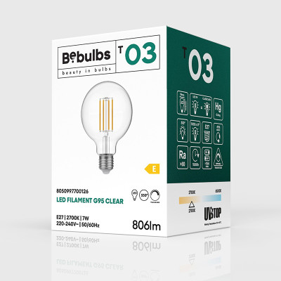 Przezroczysta żarówka LED T-Line kula G95 E27 7W 2700K 806lm ściemnialna Bebulbs