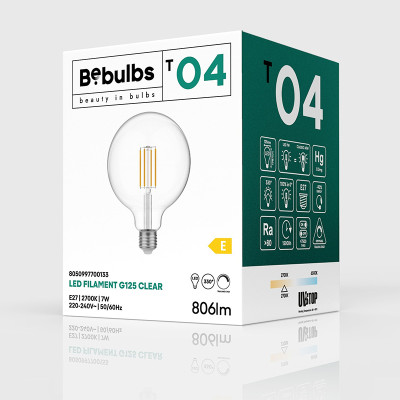 Przezroczysta żarówka LED T-Line kula G125 E27 7W 2700K 806lm ściemnialna Bebulbs