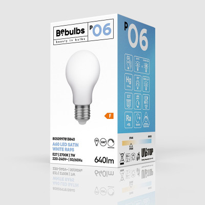 Porcelanowa żarówka LED P-Line klasyczny kształt A60 E27 7W 2700K 640lm ściemnialna Bebulbs