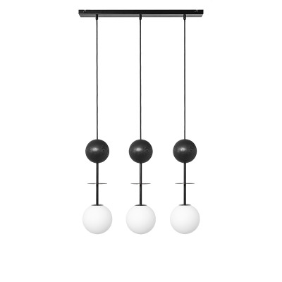 Triple hanging lamp OIO A 3L black on a strip with a wooden ball and a decorative element UMMO