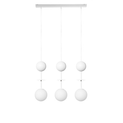 Triple hanging lamp OIO A 3L white on a strip with a wooden ball and a decorative element UMMO
