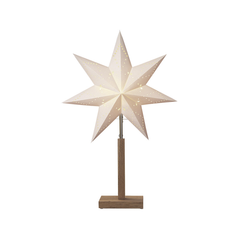 Openwork standing star Karo 34cm white on a wooden base Star Trading