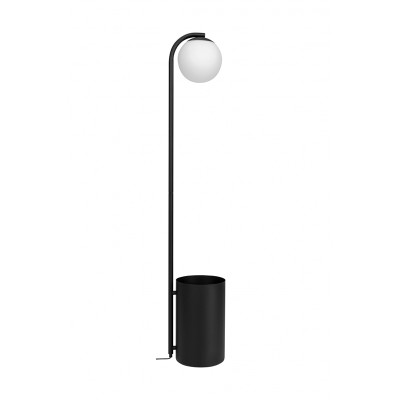 Black Botanica Deco XL Wood floor lamp with pot and oak lid KASPA
