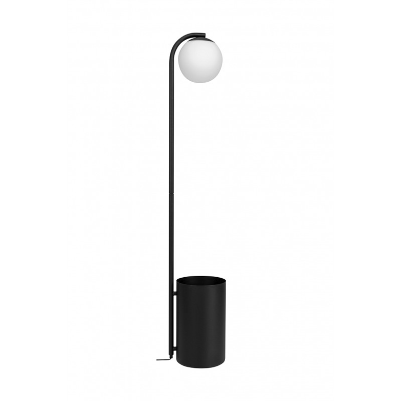 Czarna lampa podłogowa Botanica Deco XL Wood z doniczką i dębową zakrywką KASPA