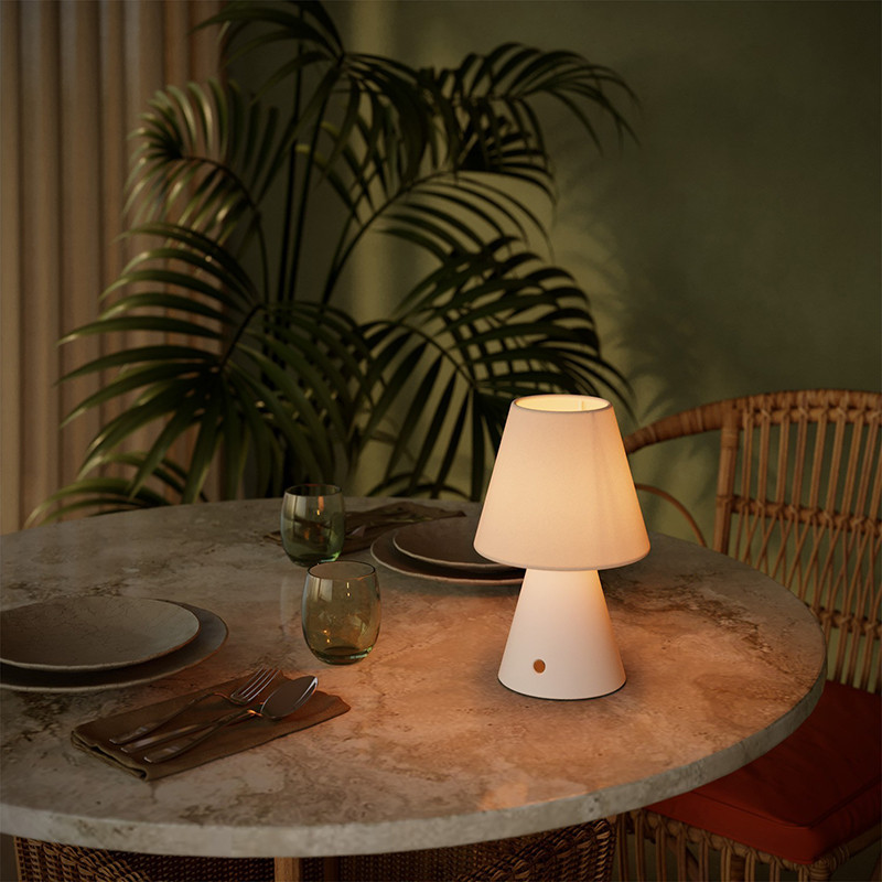 Wireless lamp Cabless11 with a Drop bulb and lampshade finish white Creative-Cables