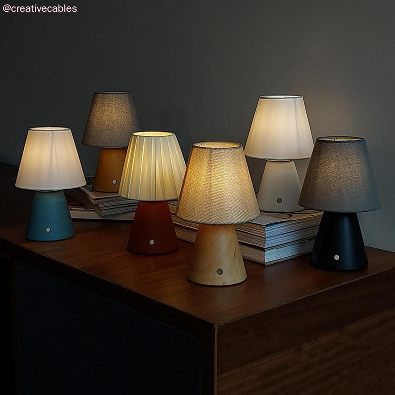 Wireless lamp Cabless11 with a Drop bulb and lampshade finish neutral Creative-Cables