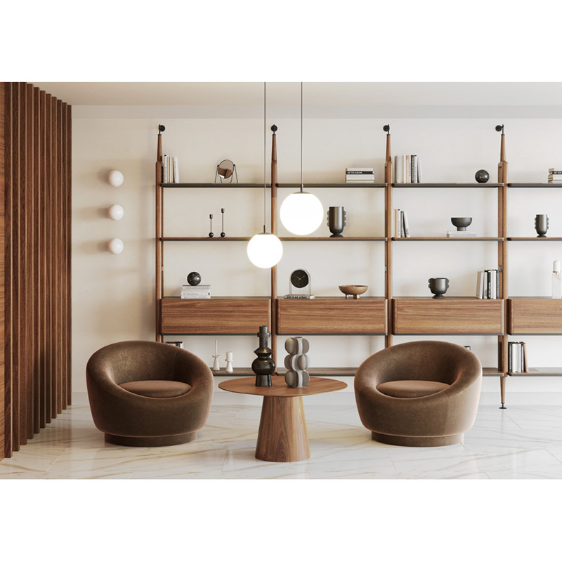 Ceiling hanging lamp Alur S with a milky glass shade brushed titanium KASPA