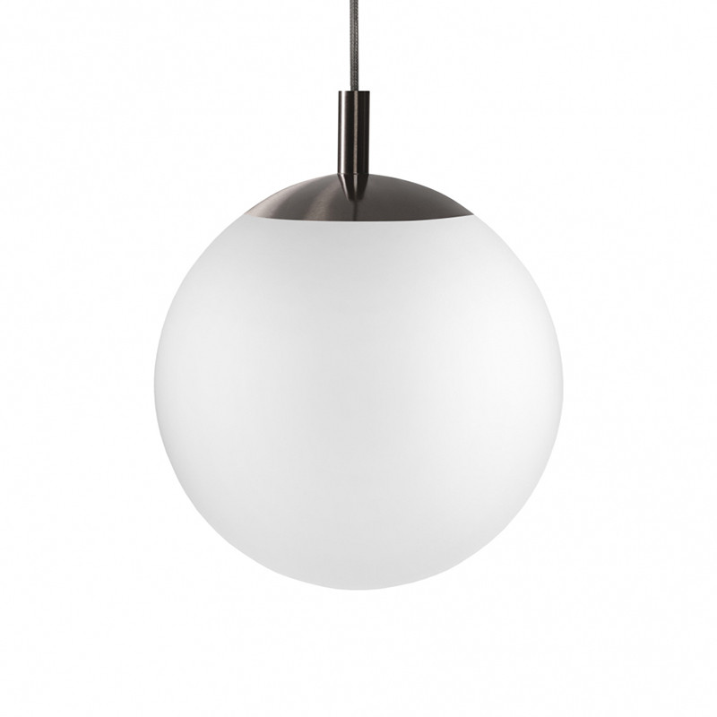 Ceiling hanging lamp Alur S with a milky glass shade brushed titanium KASPA
