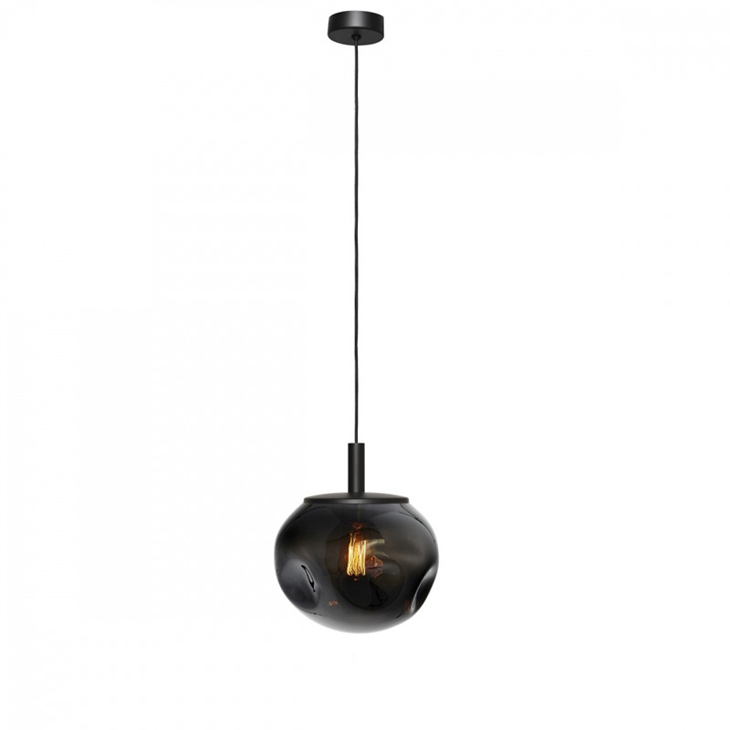 Szklana lampa wisząca Avia Black S z dymionym nieregularnym kloszem czarny KASPA